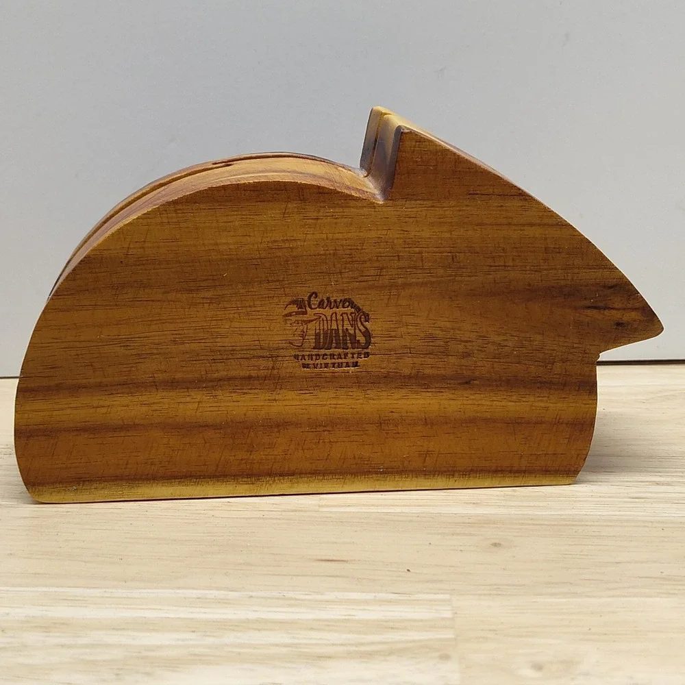 Sleeping Kitten CARVER DANS handcrafted Cat Solid Wood Puzzle Trinket Box